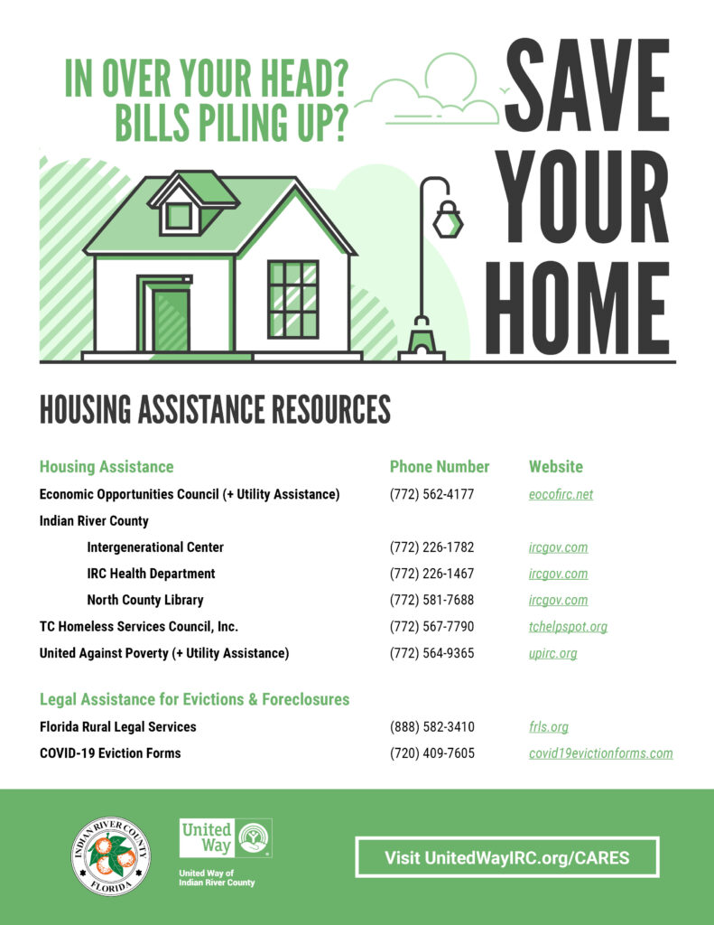 Housing Assistance Resources Available through the CARES Act. 
Please call EOC: 772-562-4177
TC Homeless Services Council: 772-567-7790